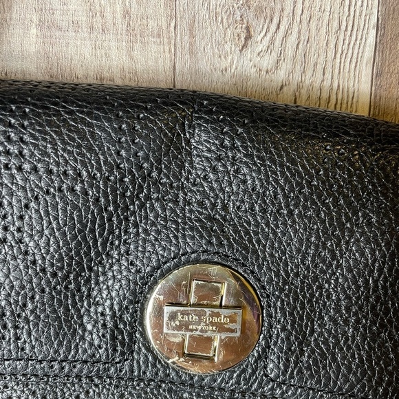 KATE SPADE Perforated Leather Black Double Vanessa York Street Noel Hobo - Picture 4 of 11